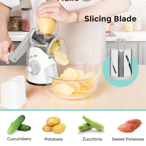 X Home rotary cheese grater, blades interchangeable, versatile slicing options