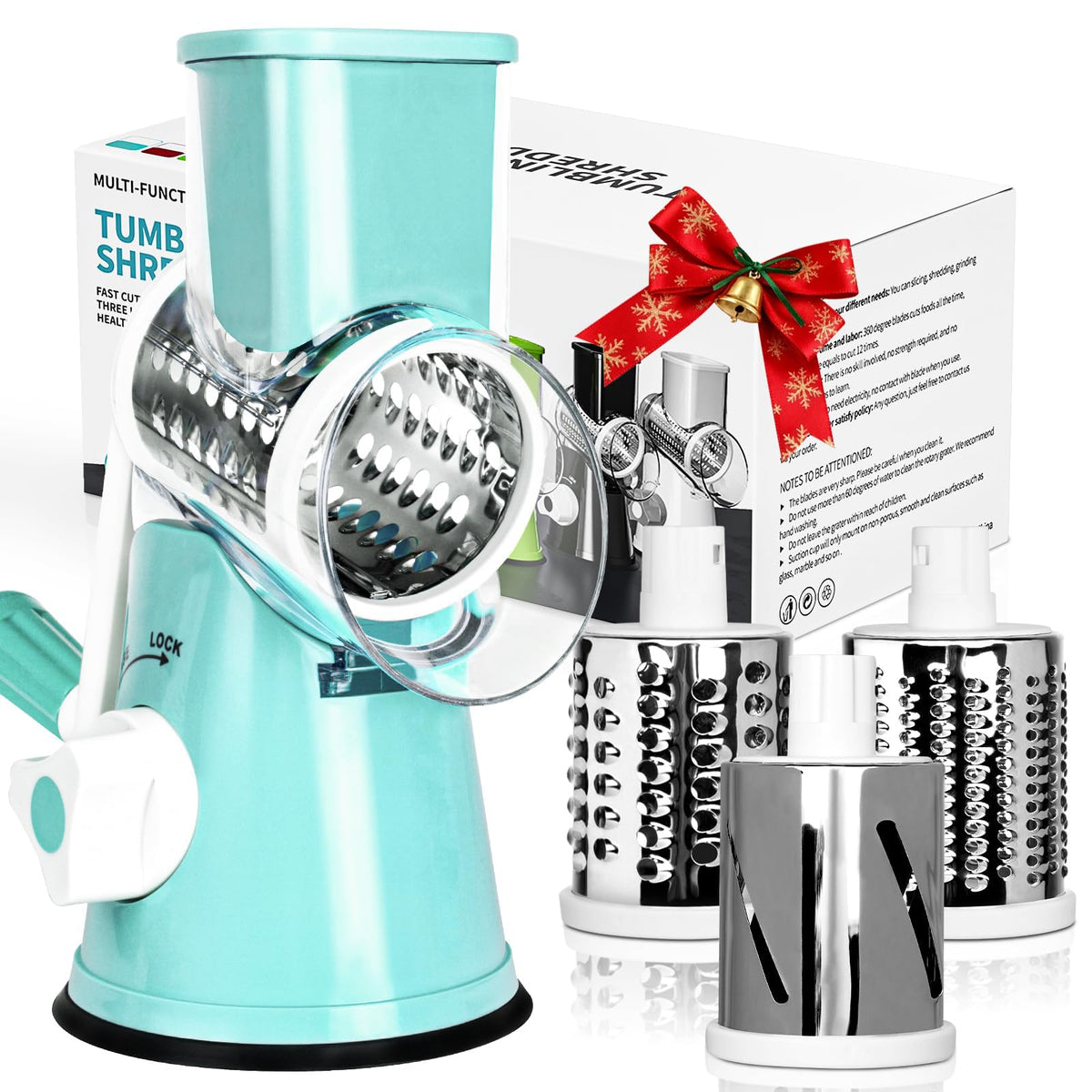 X Home Rotary Cheese Grater with blue handle for comfortable, controlled shredding