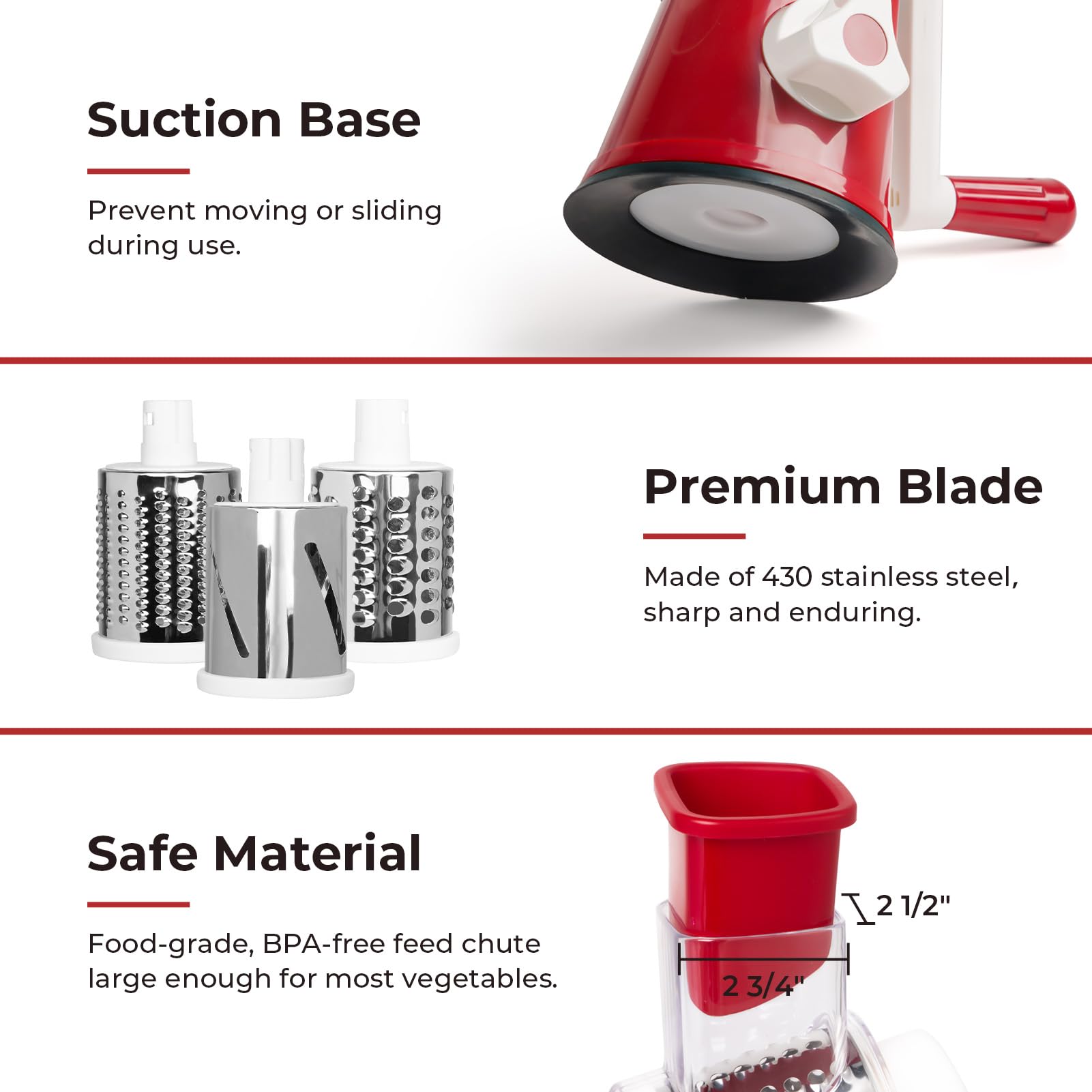 X Home rotary cheese grater blades are dishwasher-safe for quick cleanup.