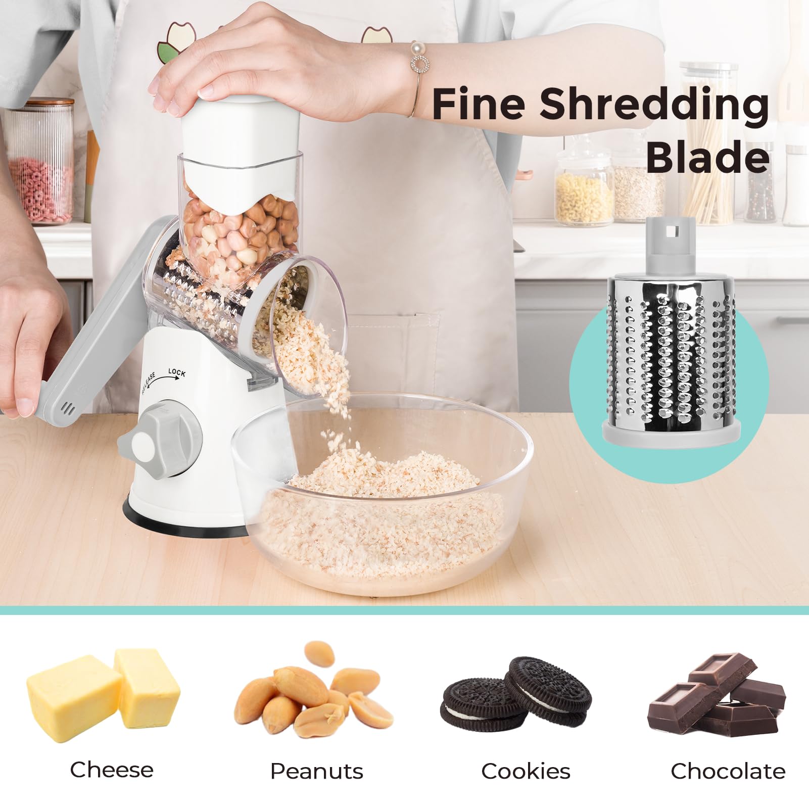 X Home rotary cheese grater, drum blades removable, easy cleaning