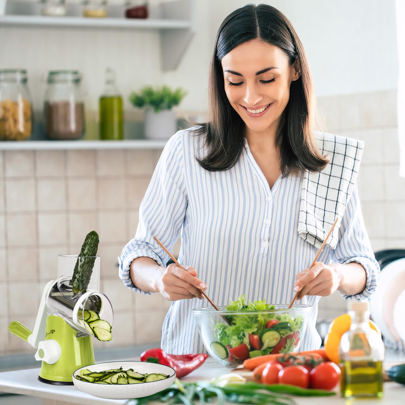 X Home Rotary Cheese Grater durable 430 stainless steel blades for longevity.