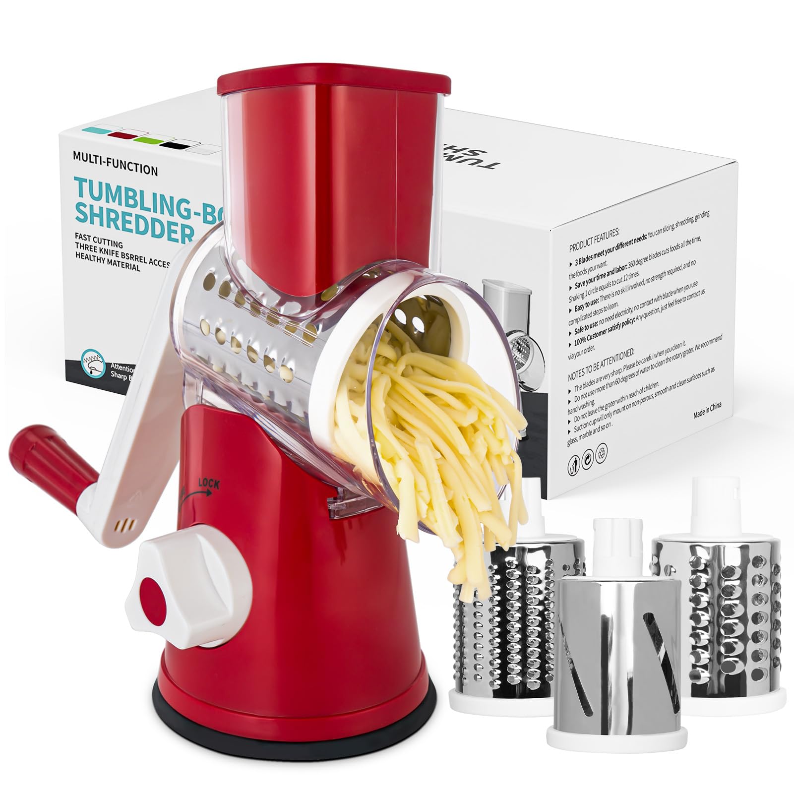 X Home rotary cheese grater with comfortable handle for easy use.