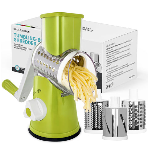 X Home Rotary Cheese Grater with Handle keeps hands safe during shredding.