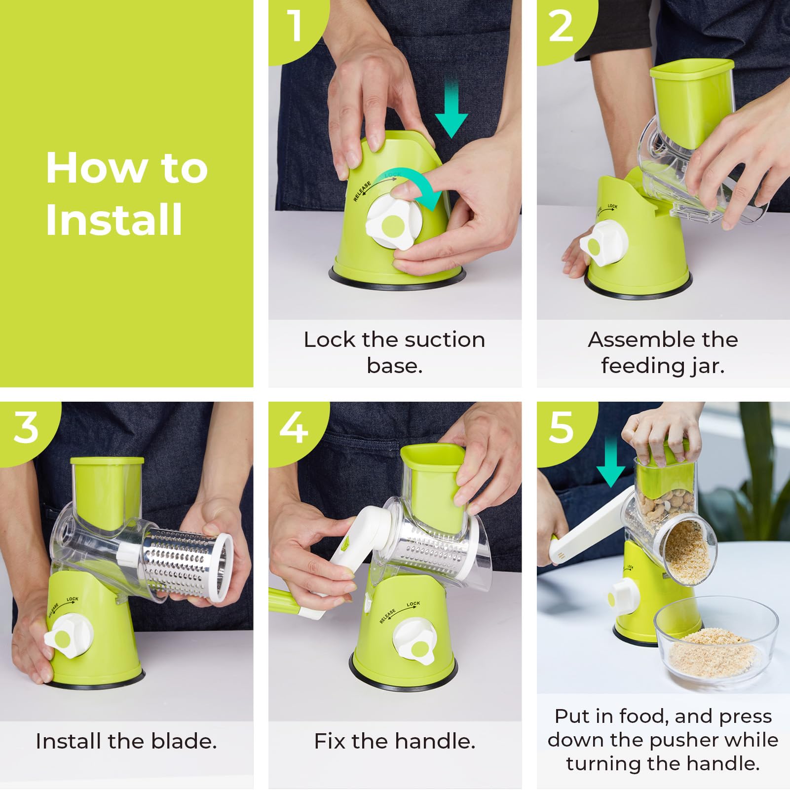 X Home Rotary Cheese Grater comfortable grip reduces wrist fatigue.