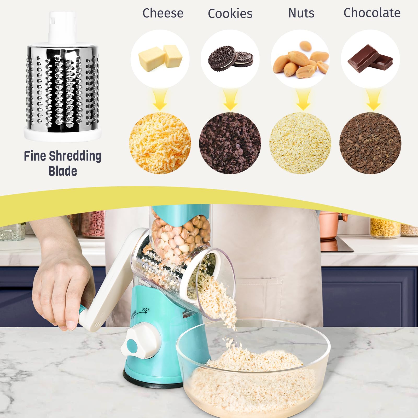 X Home Rotary Cheese Grater suction base keeps it secure during use
