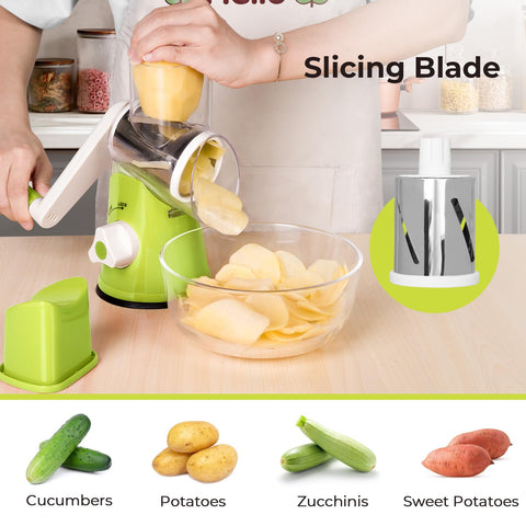 X Home Rotary Cheese Grater suction base prevents sliding on countertops.