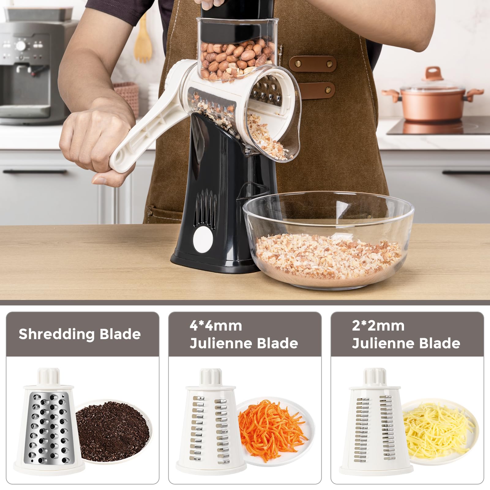 X Home grater with suction base securely fixed on countertop