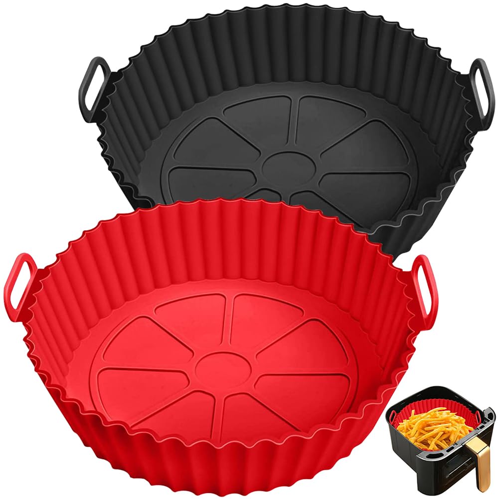 Xabzhzn silicone air fryer liner in red shows easy cleanup and stable placement