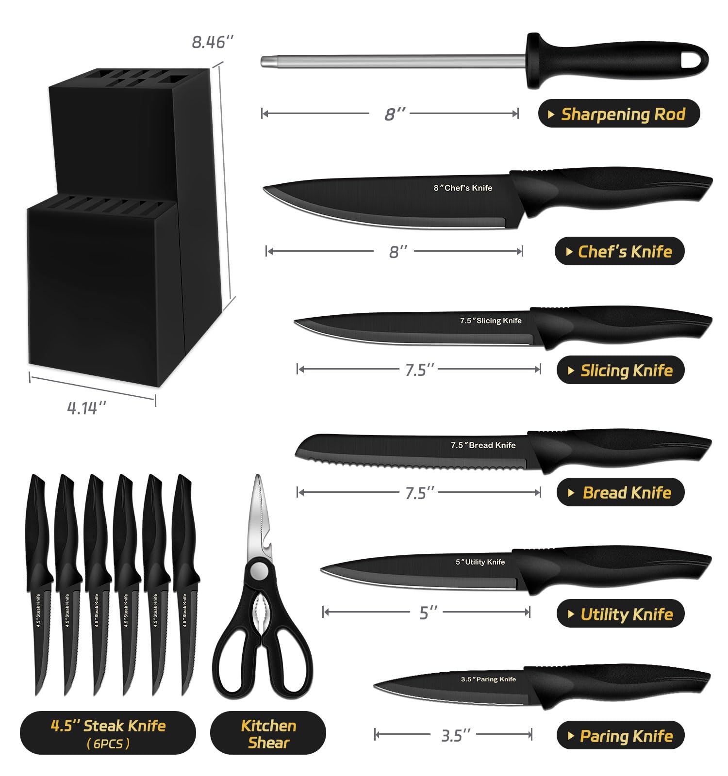 XANAPON knife set with bread knife, clean cuts for crusty loaves.