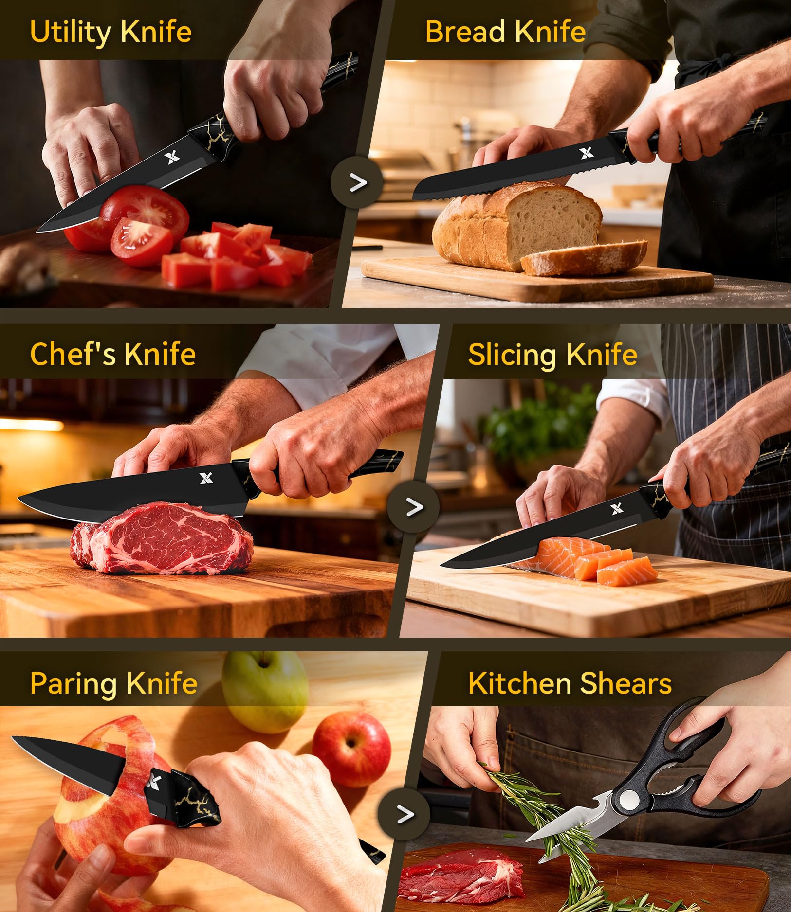 XANAPON slicing knife 7.5-inch long blade for even, steady slices.