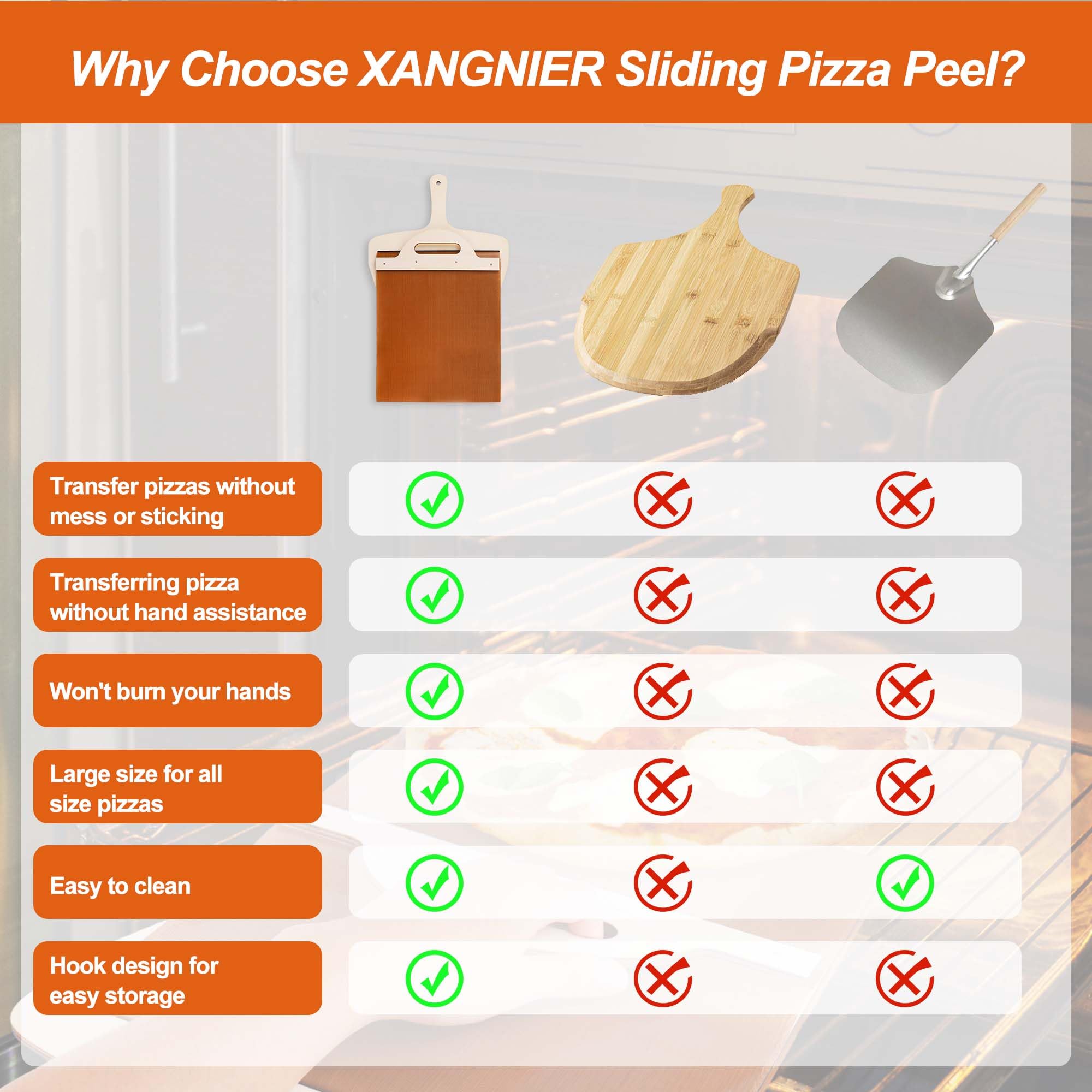 XANGNIER Pizza spatula paddle for easy, mess-free oven transfers.