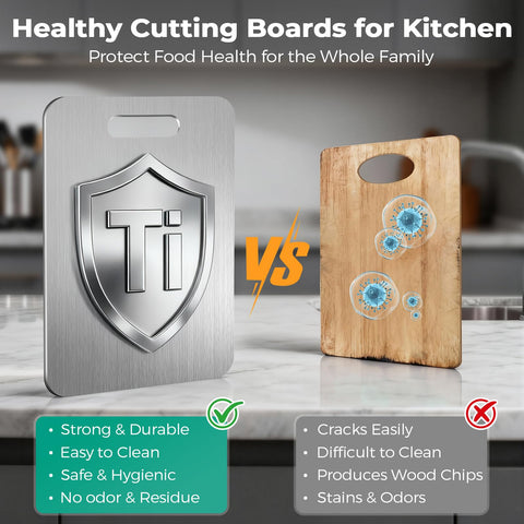 Xanthic Katuchef titanium cutting board; non-porous surface resists staining.