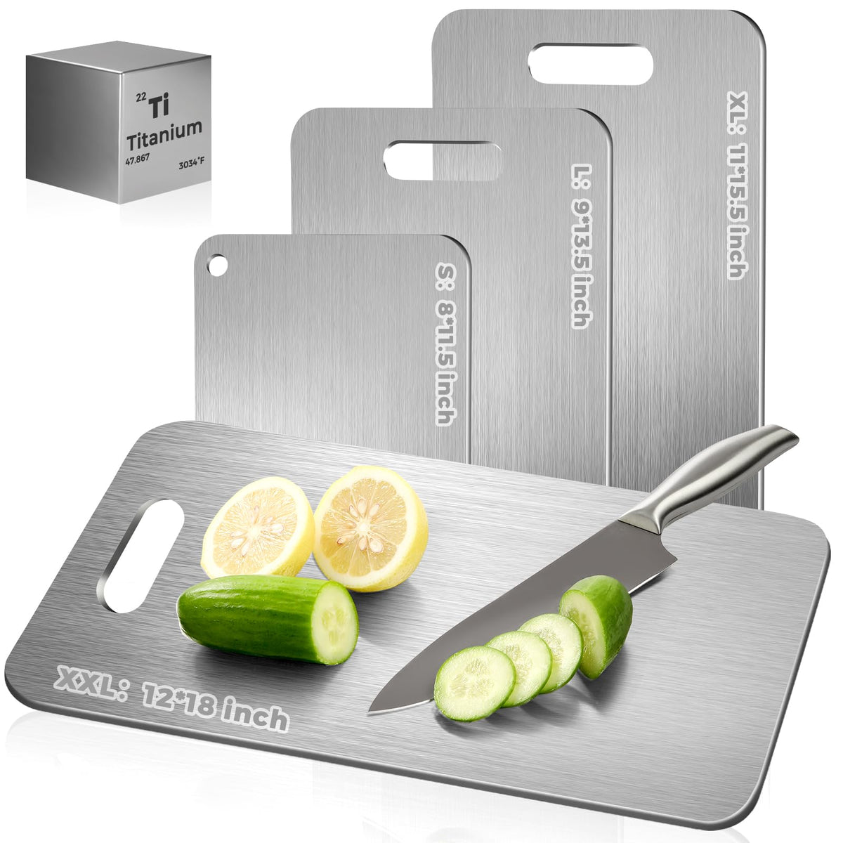 Xanthic Katuchef titanium cutting board front view for fruits and vegetables, non-porous and easy to clean