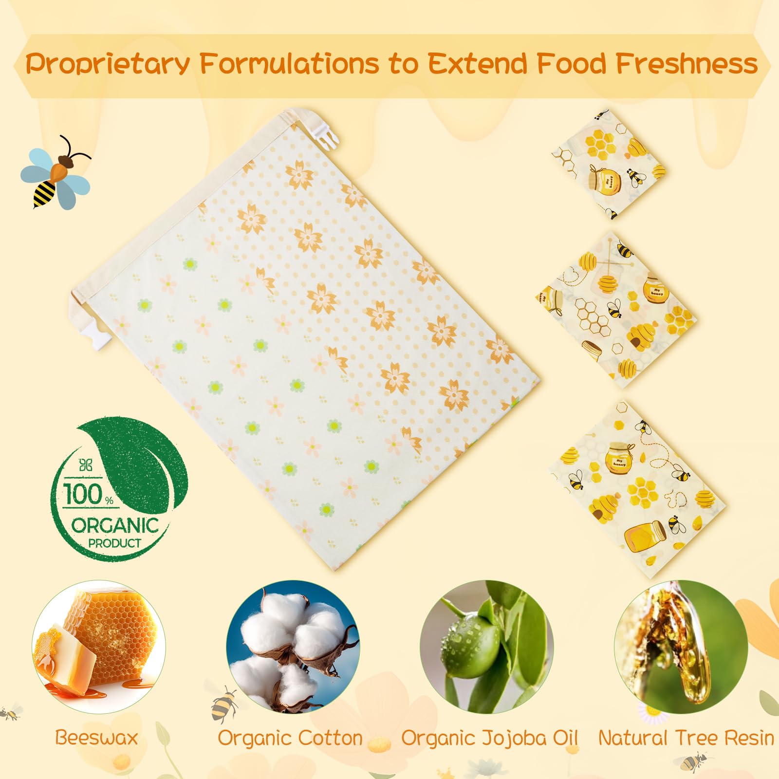 XAQMHSW reusable beeswax wraps protecting produce and reducing waste