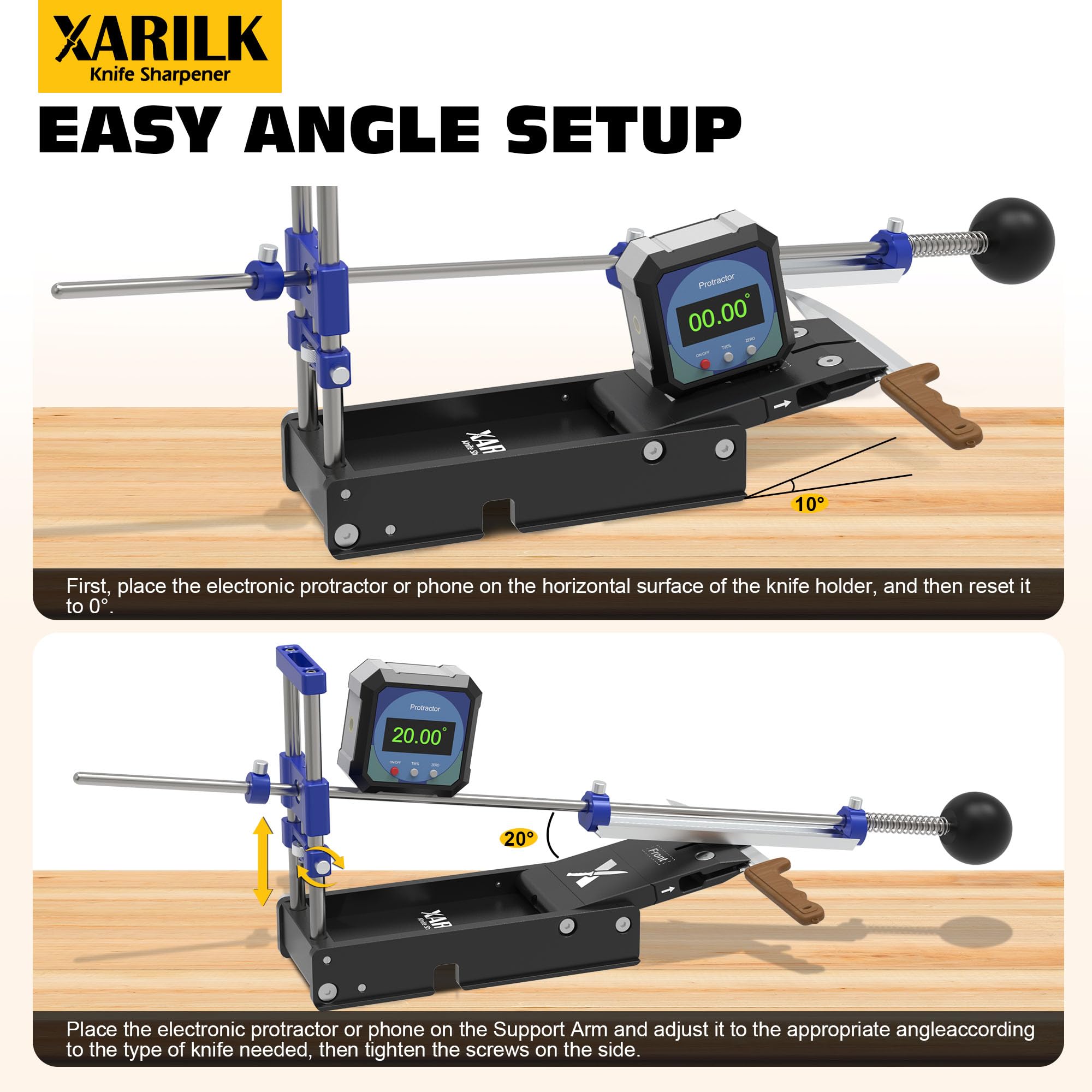 XARILK professional-grade sharpening with three diamond plates