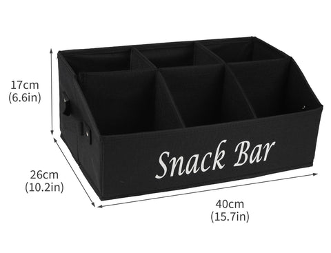 Removable dividers customize storage for different snack sizes and packs.