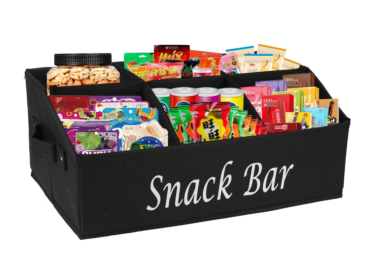 Xbopetda snack organizer on countertop provides quick access to organized snacks.