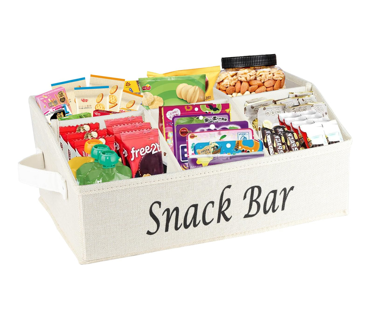 Xbopetda snack organizer on countertop with 6 compartments for quick snacks