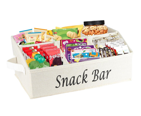 Xbopetda snack organizer on countertop with 6 compartments for quick snacks