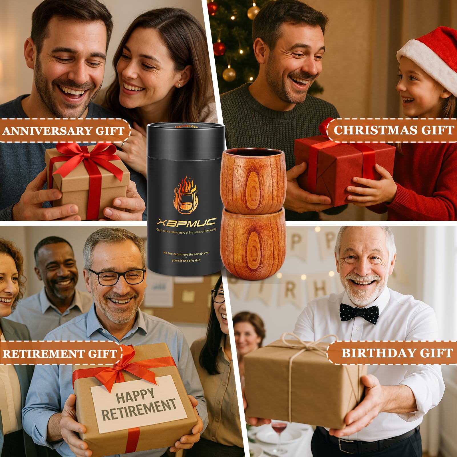 XBPMUC charred wooden whiskey glass aging gracefully with patina.