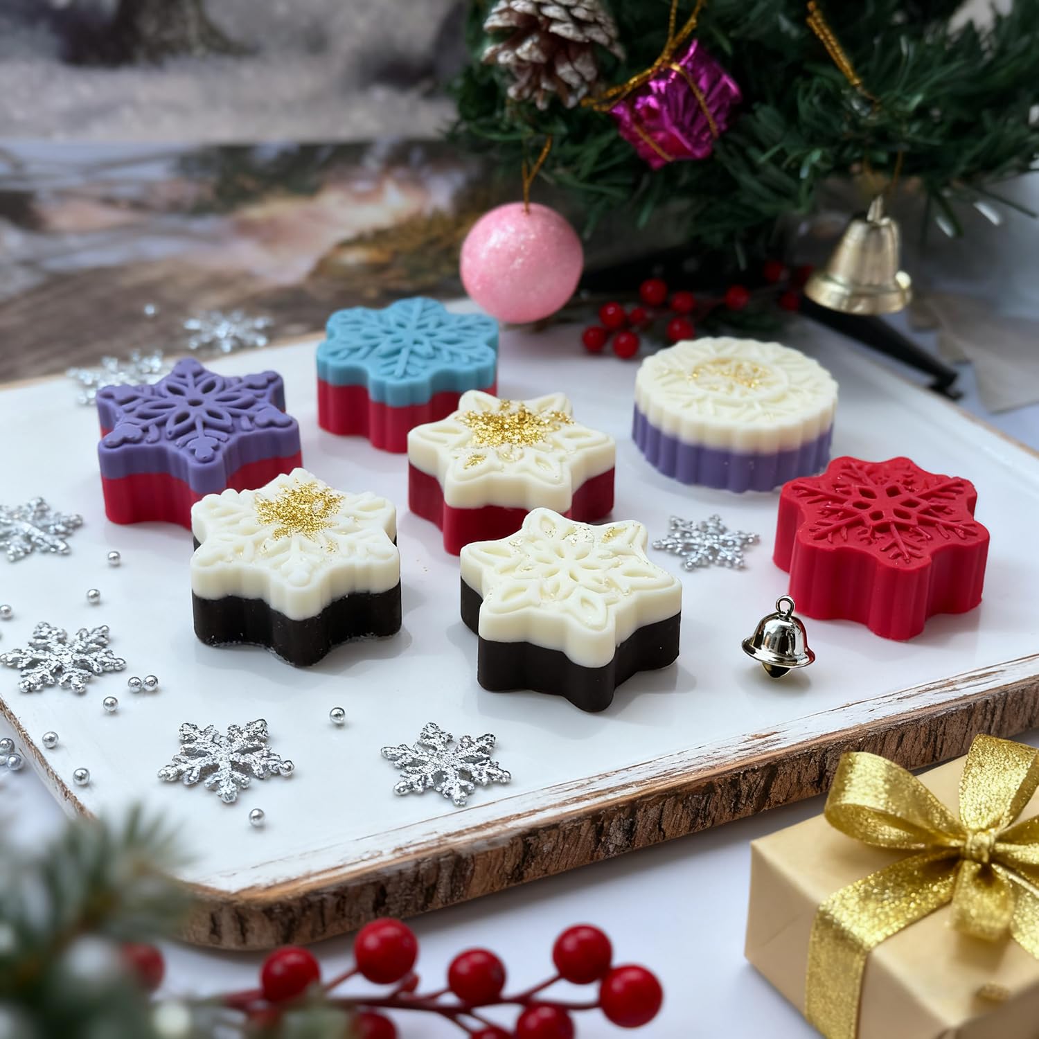 XBYzuzi snowflake silicone mold nine-pattern set for winter-themed desserts