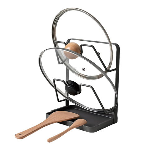 XCCK pot lid holder on stove top keeps lids within reach while cooking.
