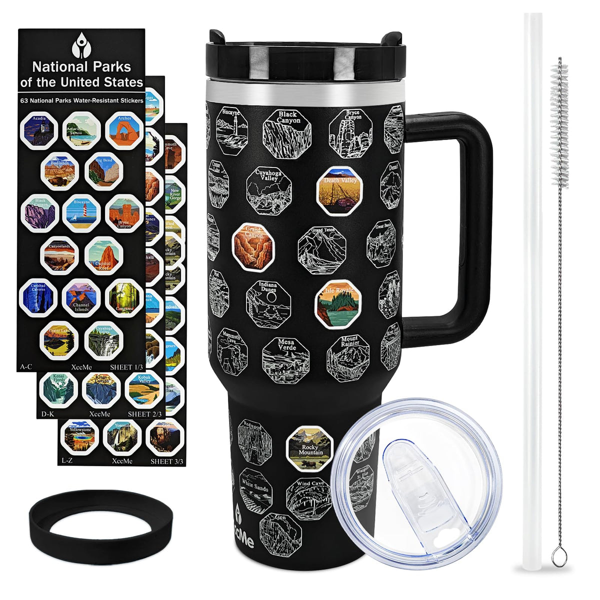 XccMe 63 National Parks tumbler with stickers keeps drinks fresh on outdoor adventures