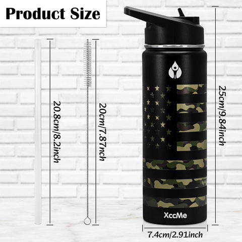 Close-up of XccMe bottle showing 18/8 stainless steel and BPA-free construction for pure taste.