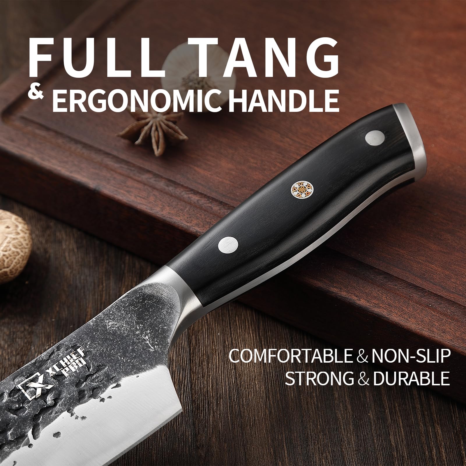 XCHIEF PRO 6.7-inch Serbian chef knife for versatile prep tasks.