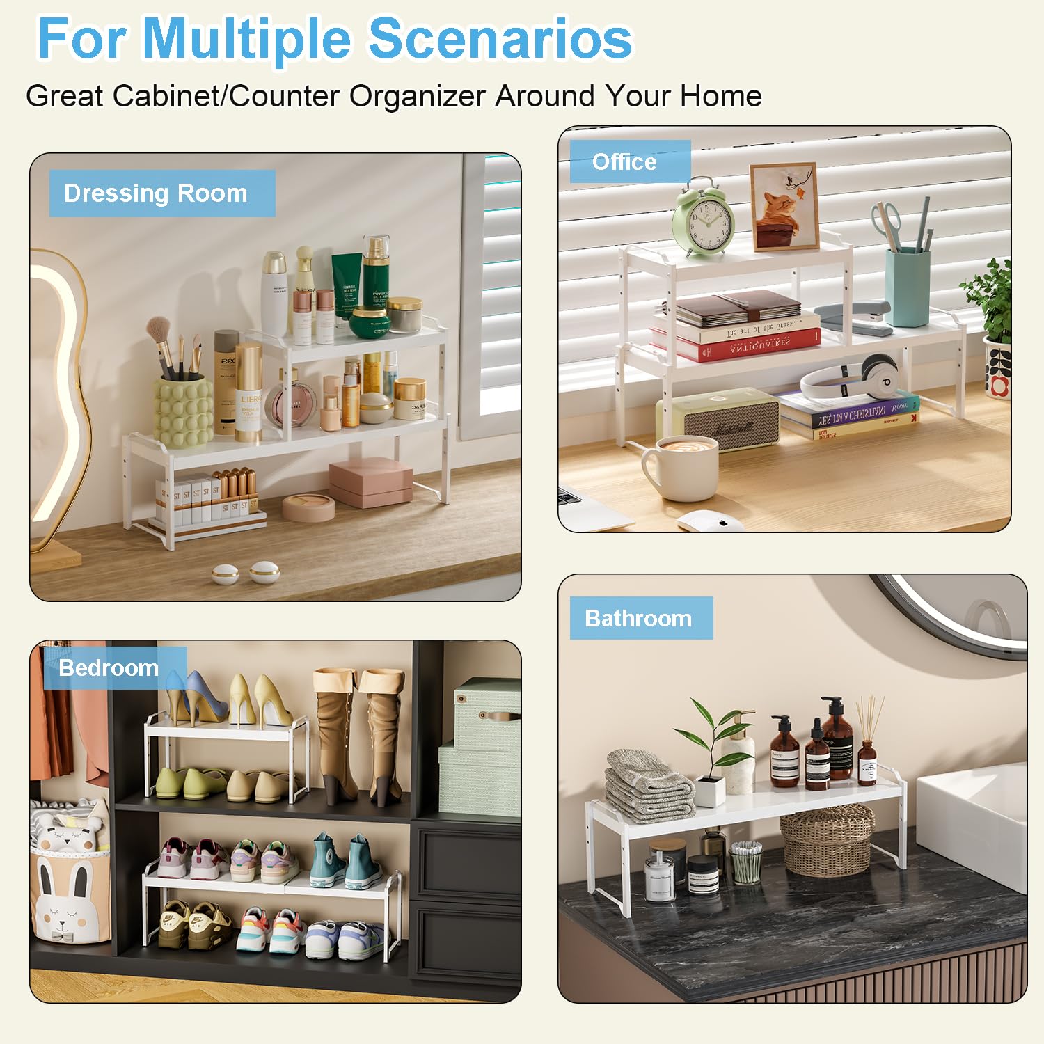 X-cosrack 3-pack shown stacked for space-saving pantry or cabinet storage.