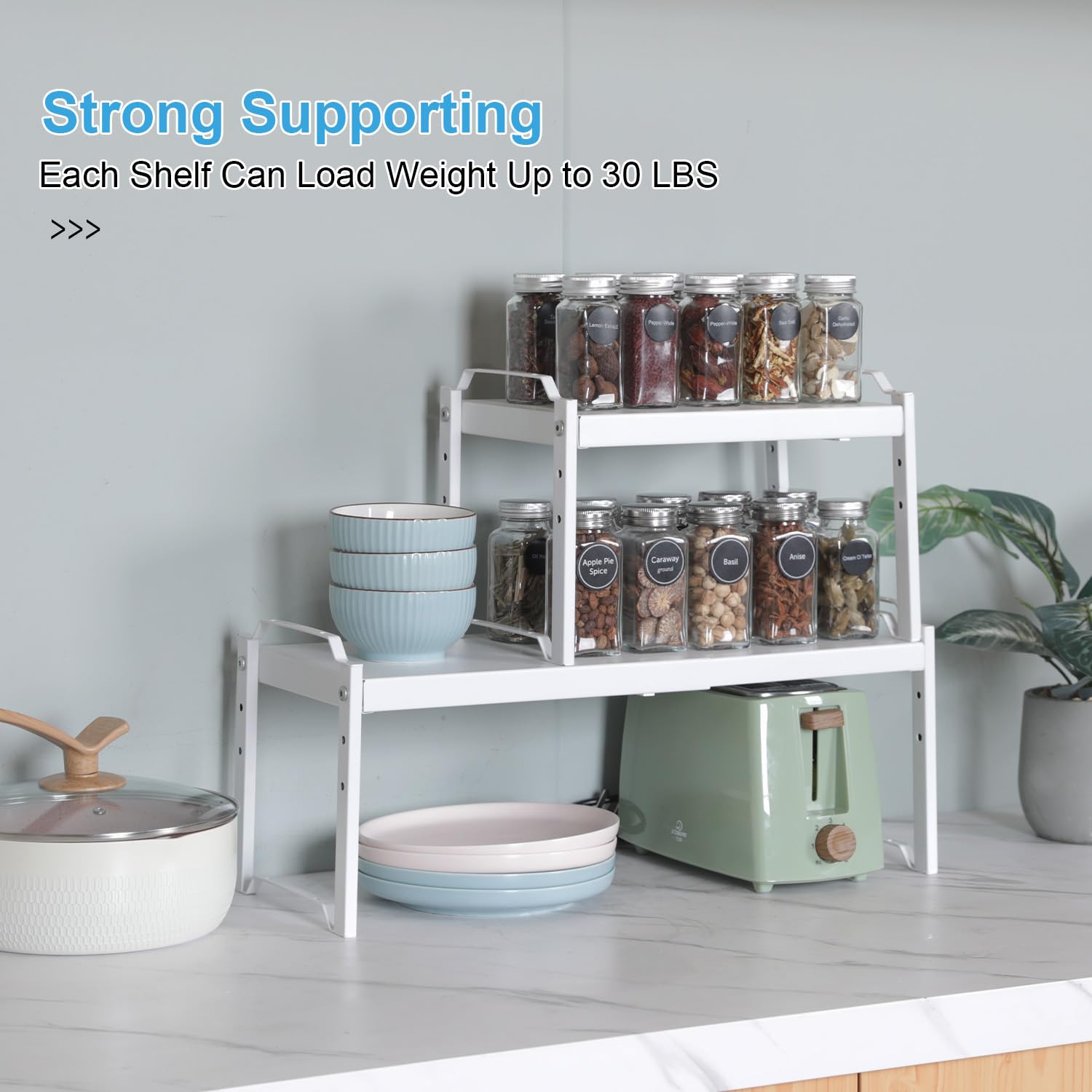 X-cosrack countertop kitchen shelf keeps spices within easy reach.