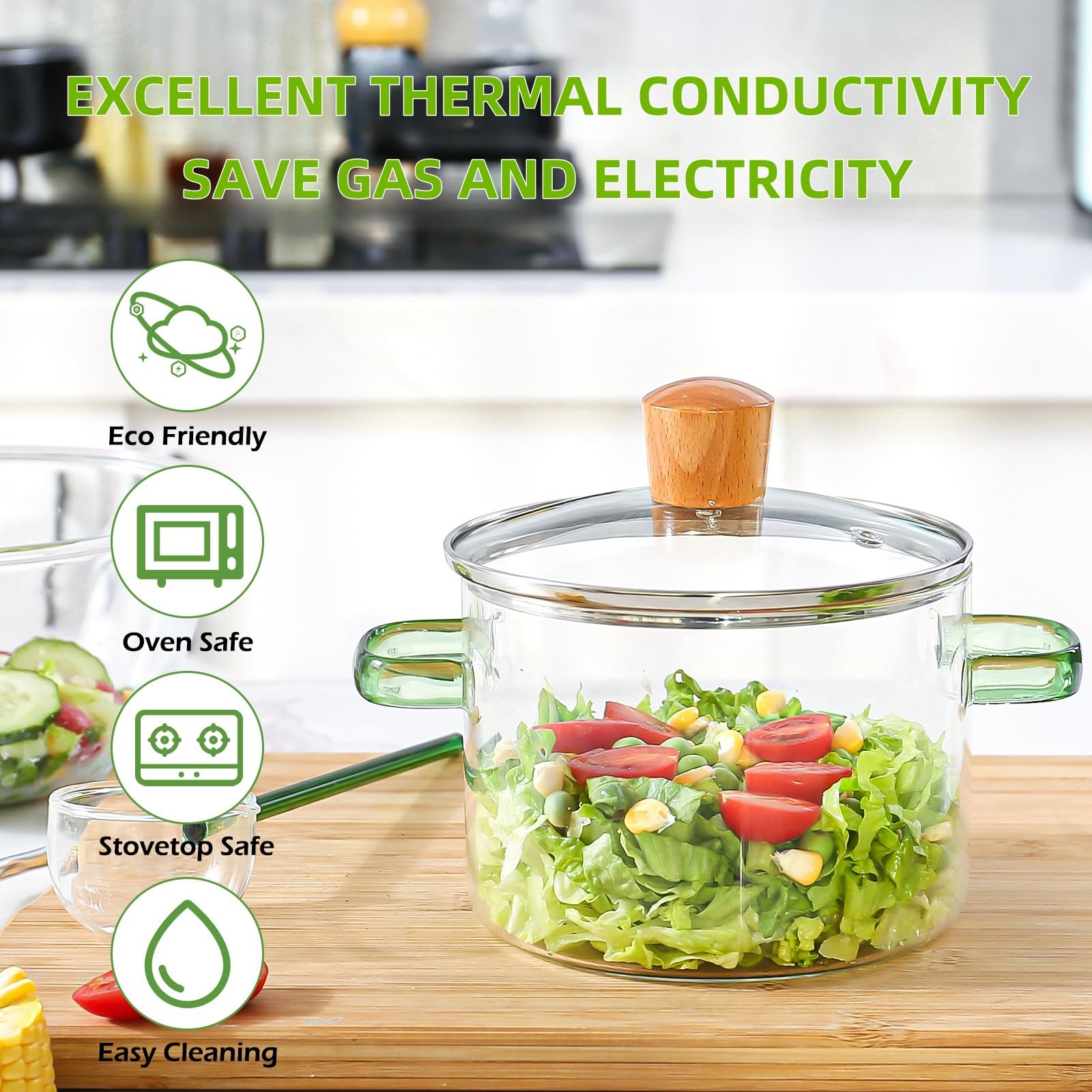 XCTFWKzK clear-view glass pot with lid lets you monitor cooking easily.