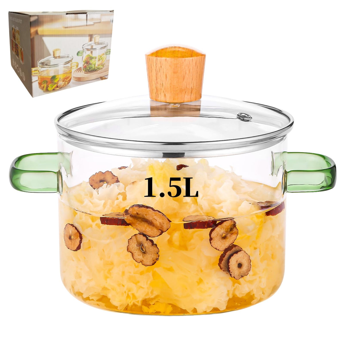 XCTFWKzK glass cooking pot with lid for safe oven and stovetop simmering.