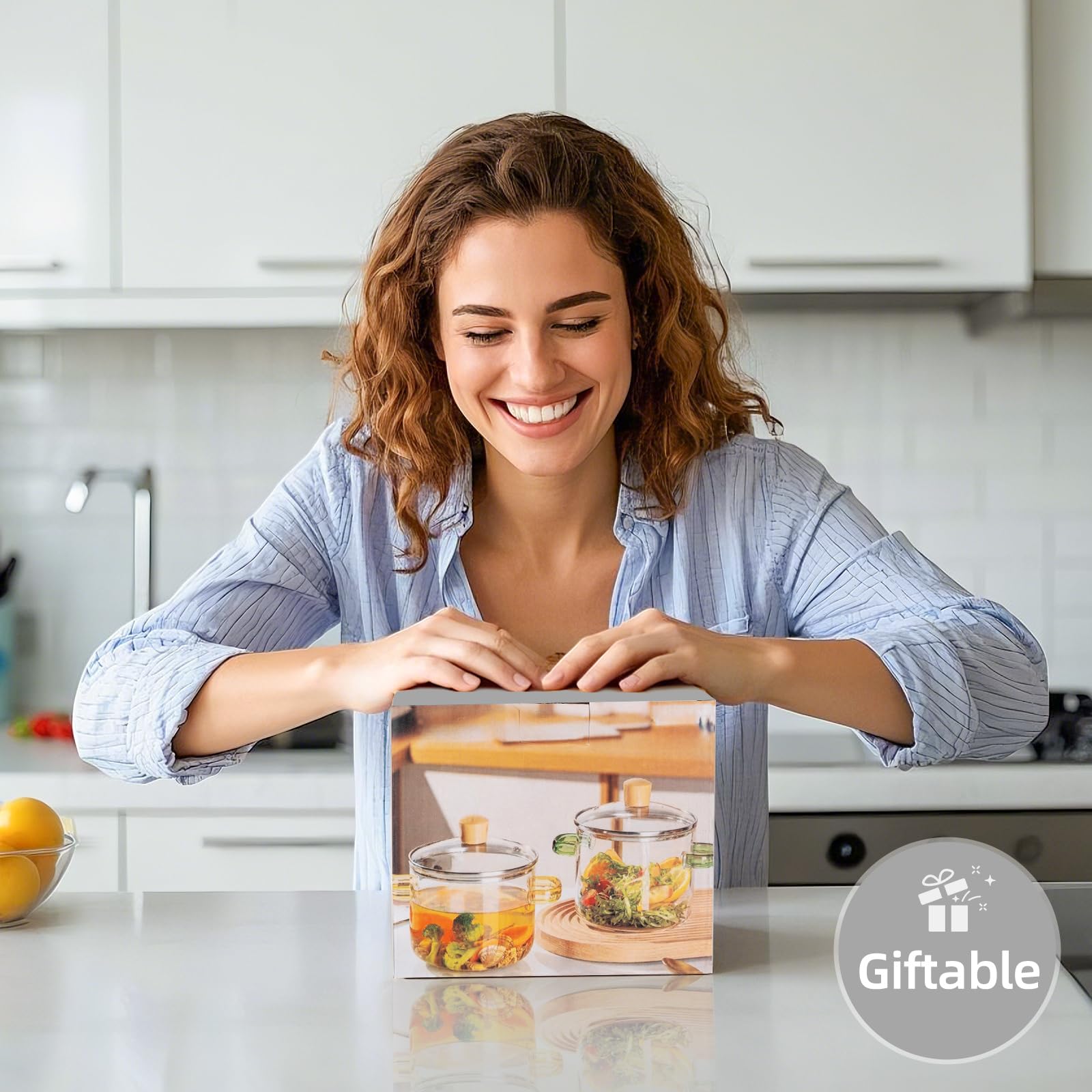 XCTFWKzK wooden-handle glass simmer pot provides comfortable handling.