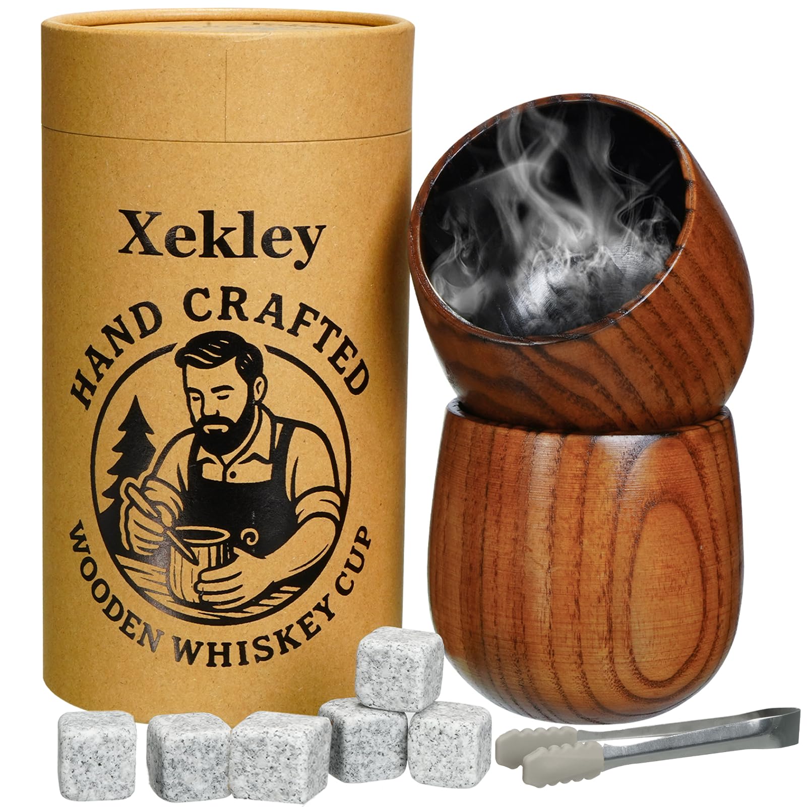 Xekley charred wooden bourbon tumbler front view showing rich grain and craftsmanship