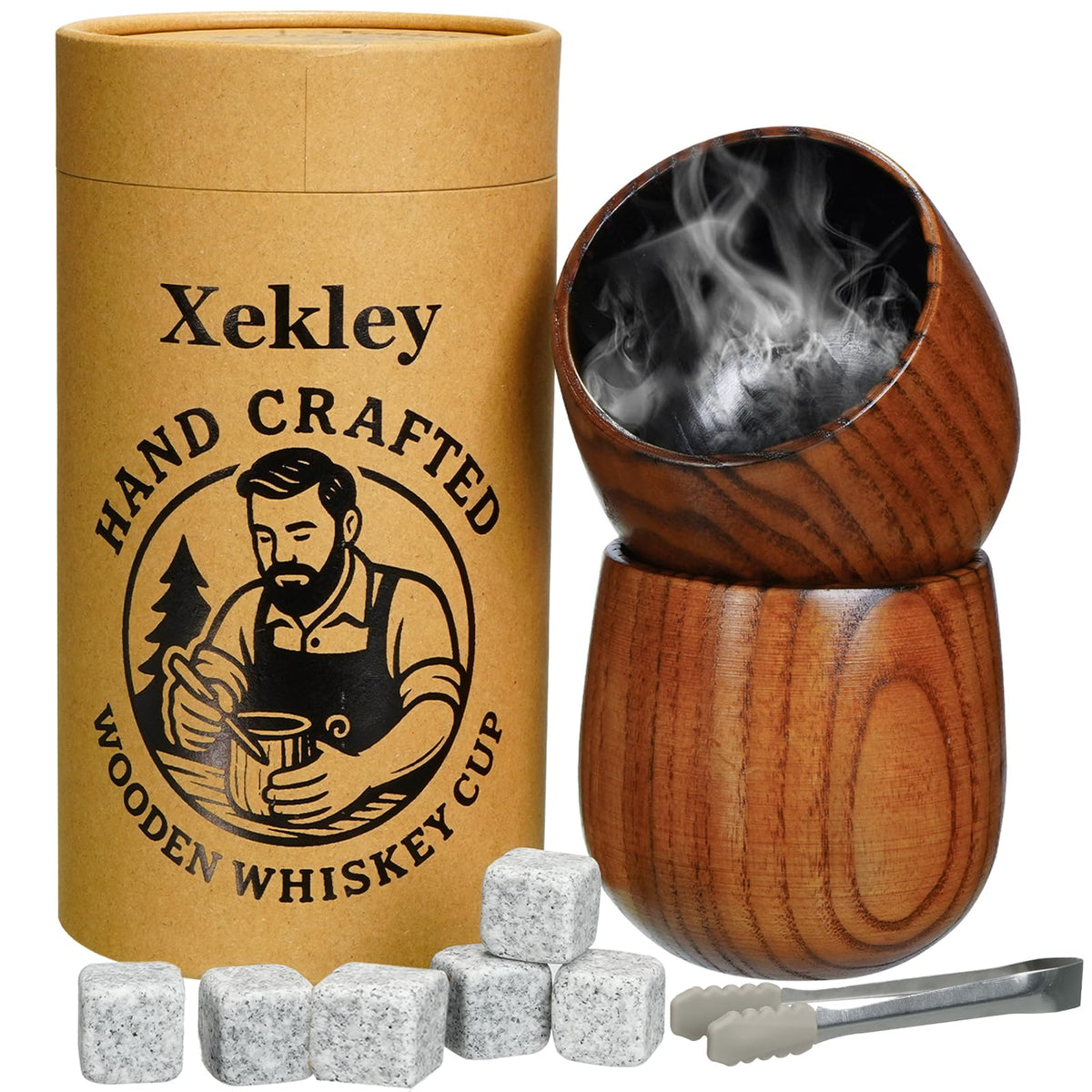 Xekley charred wooden bourbon tumbler front view showing rich grain and craftsmanship