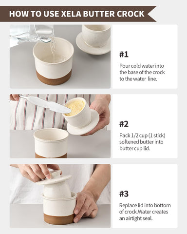 Xela butter crock Latte glaze enhances table presentation and serving.