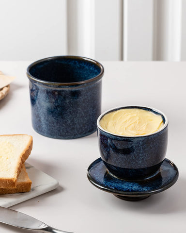 Butter keeper shown with water line to regulate moisture and texture