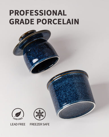 Durable porcelain construction of Xela butter crock is lead-free and chip-resistant