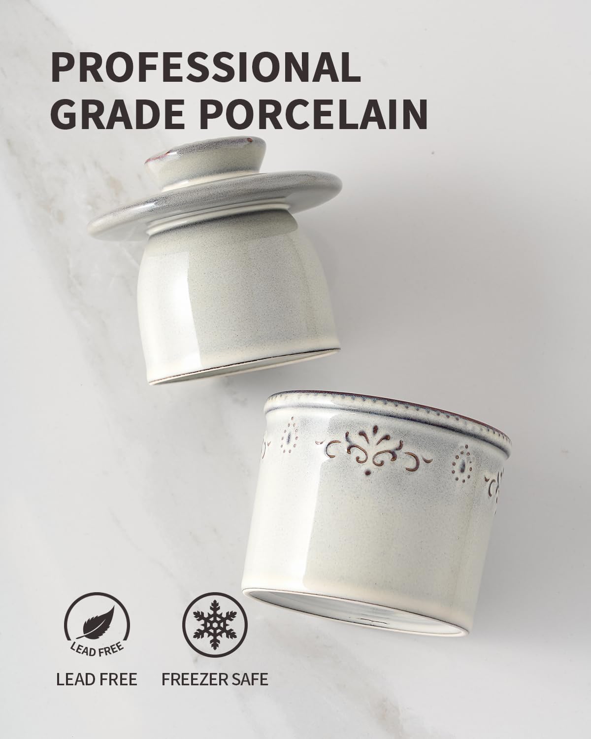 Xela ceramic butter keeper showcases durable porcelain for everyday use.