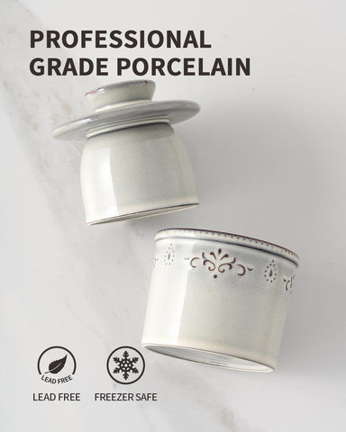 Xela ceramic butter keeper showcases durable porcelain for everyday use.