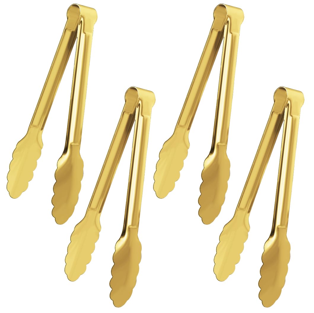 XEVOM 4-pack gold serving tongs, radiant finish for elegant buffets.