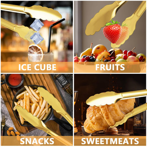 XEVOM dishwasher-safe gold serving tongs in easy cleanup scene.