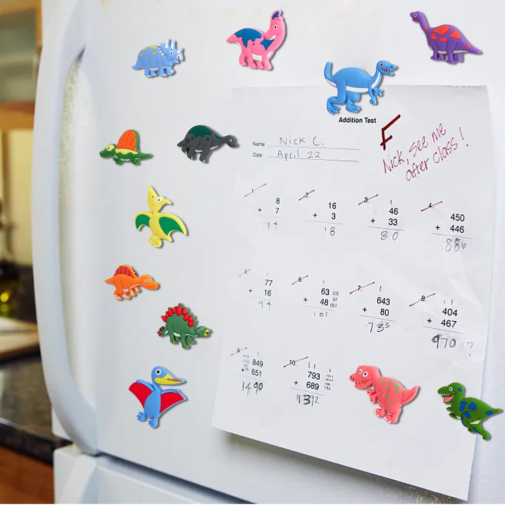 Educational dinosaur magnets for kids to learn while playing.