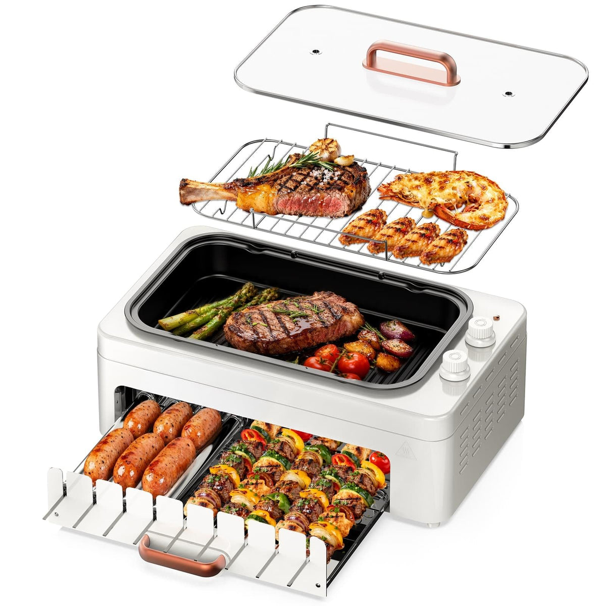 XHJ 4-in-1 smokeless indoor grill in action, versatile home cooking and cleanup ease