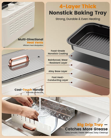 XHJ enlarged drip tray reduces grease and smoke during indoor use