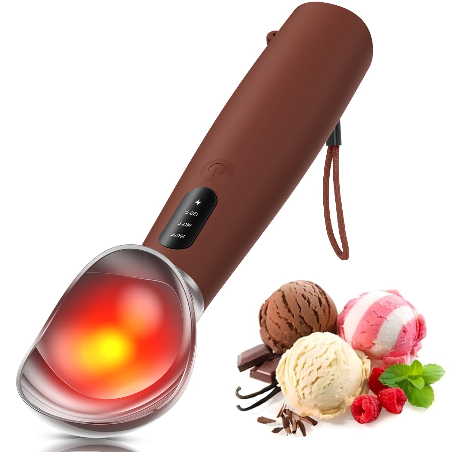 XIAOJINYU heated scoop with ergonomic silicone grip for comfortable scooping.