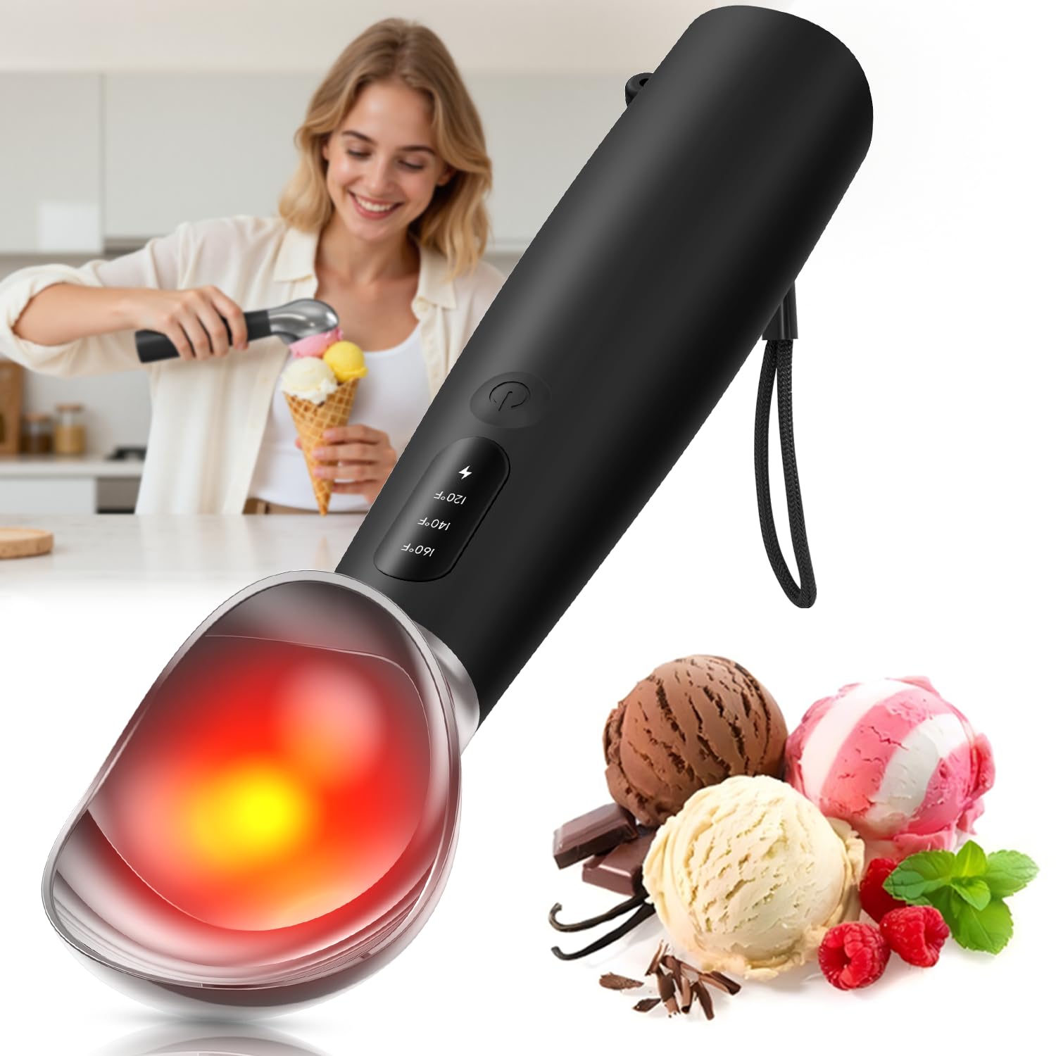 XIAOJINYU heated ice cream scoop active heat for effortless scooping of hard ice cream