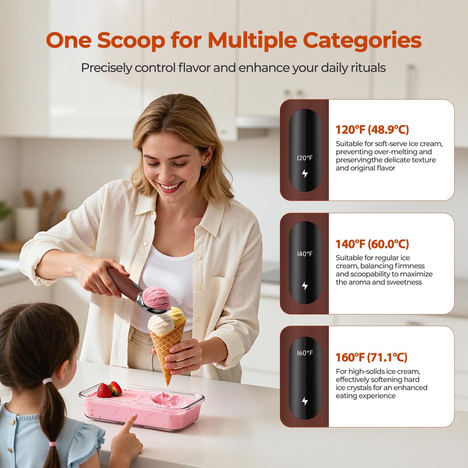 XIAOJINYU zinc alloy body ensures even heat distribution for smooth scooping.