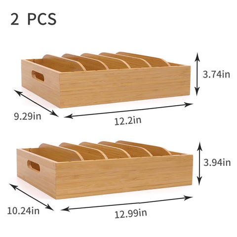 XiaoyuziTF bamboo lid holder, side view, compact storage for drawers.